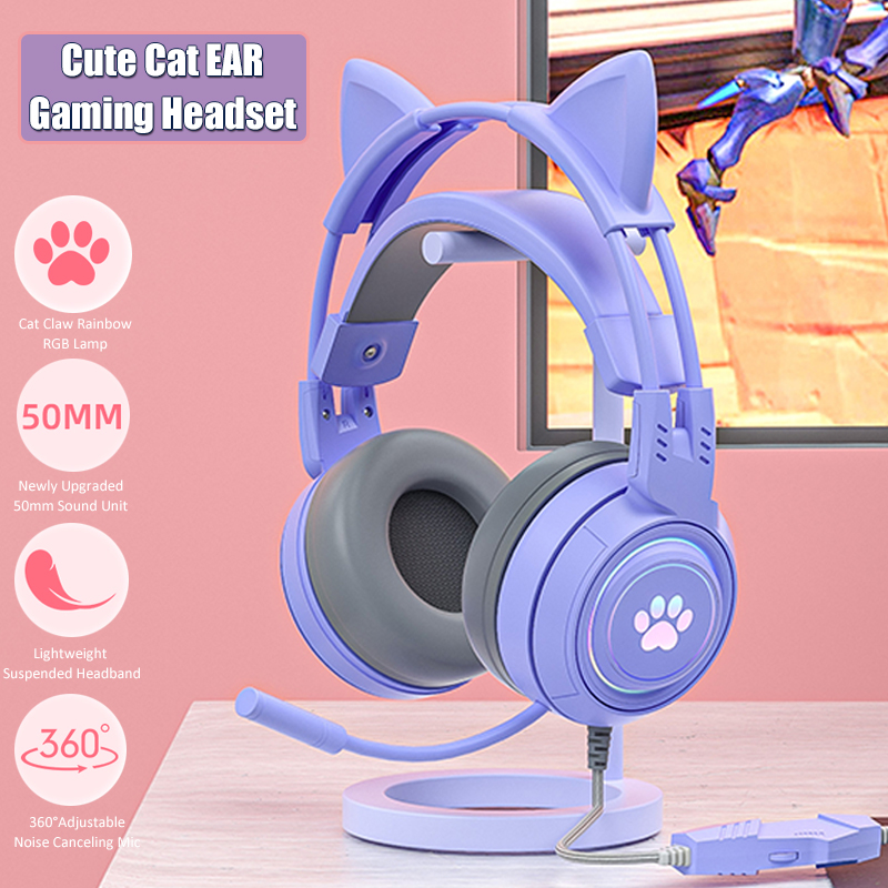 Gaming Accessories Girly - سماعات أذن القط اللطيفة مع ميكروفون